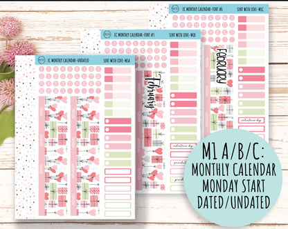 FEBRUARY Monthly Kit Stickers for 7x9 Planners. Valentine's Day. "Send With Love" || SWL-M
