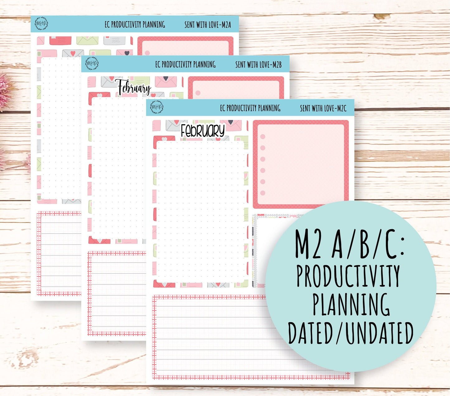 FEBRUARY Monthly Kit Stickers for 7x9 Planners. Valentine's Day. "Send With Love" || SWL-M