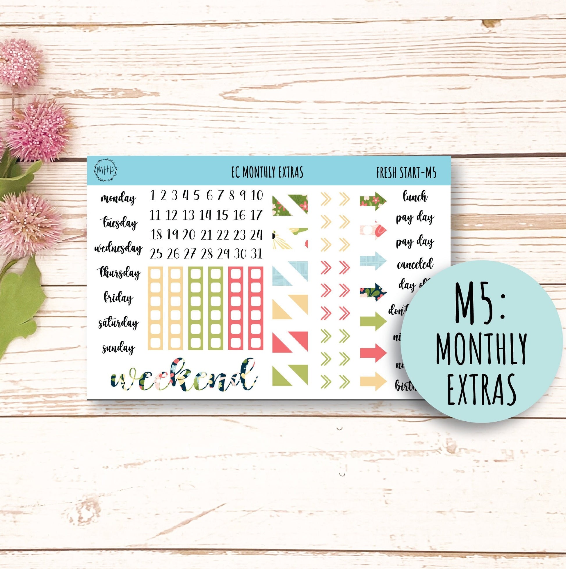 MARCH Monthly Kit Stickers for 7x9 Planners. "Fresh Start || FS-M