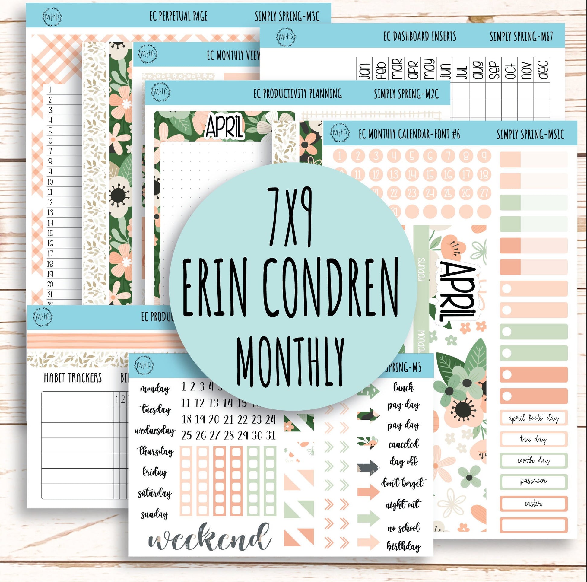 APRIL Monthly Kit Stickers for 7x9 Erin Condren Planners. "Simply Spring" || SS-M