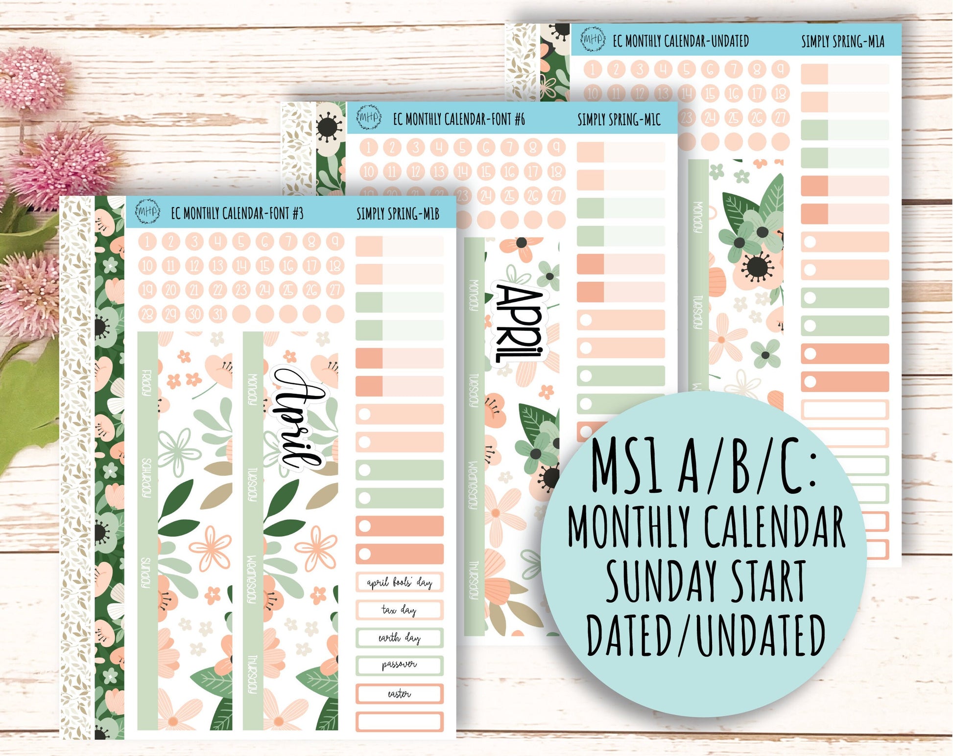 APRIL Monthly Kit Stickers for 7x9 Erin Condren Planners. "Simply Spring" || SS-M