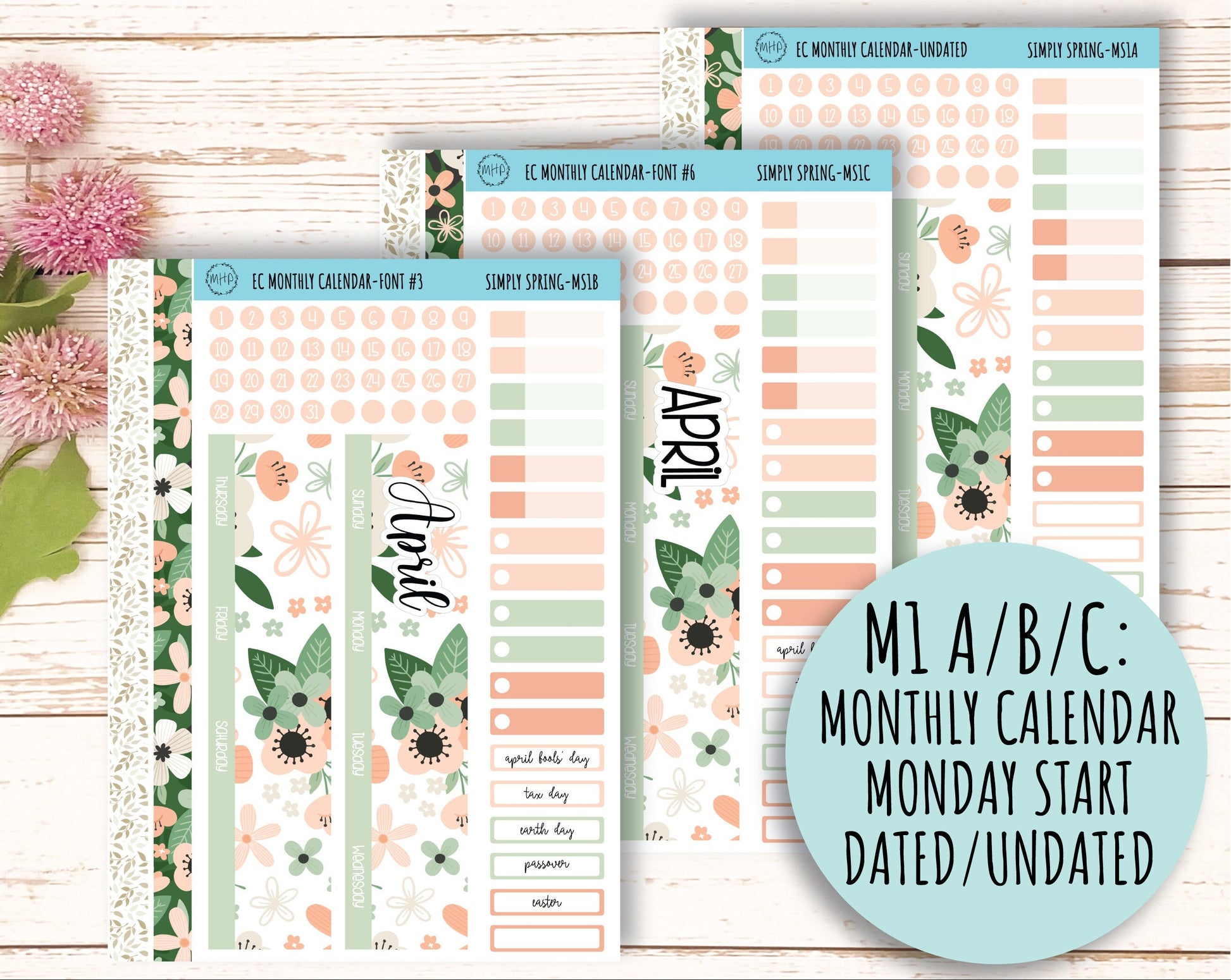 APRIL Monthly Kit Stickers for 7x9 Erin Condren Planners. "Simply Spring" || SS-M
