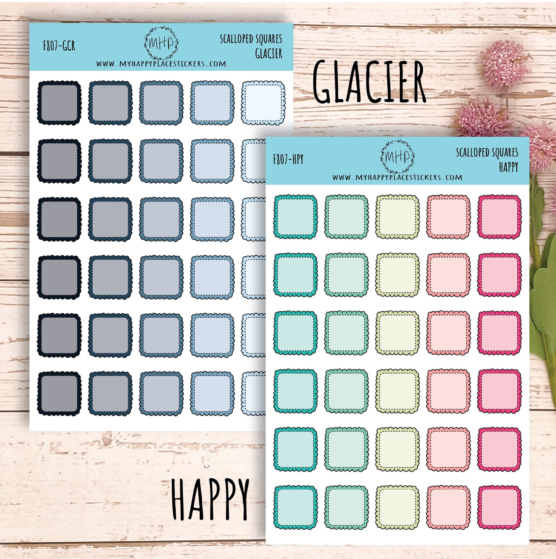 Scalloped Square Stickers. Planner Stickers || F807