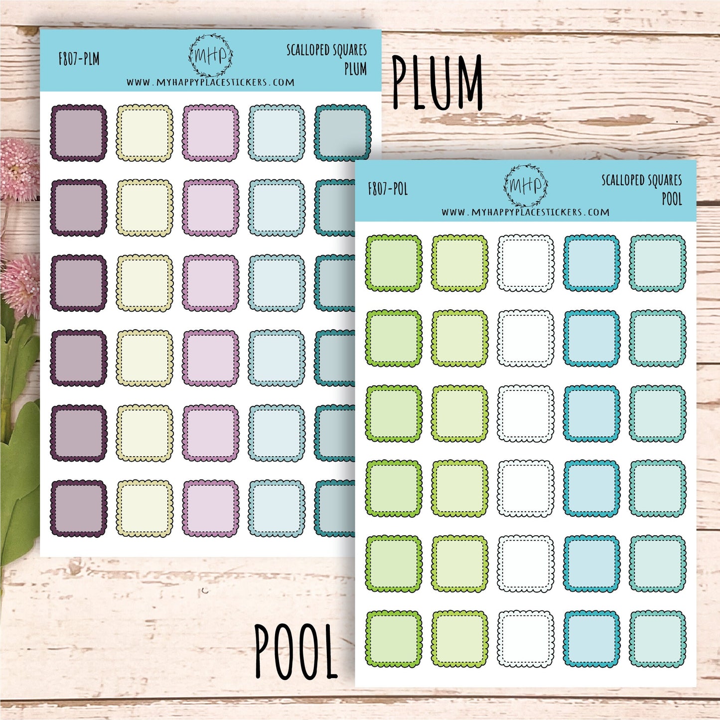 Scalloped Square Stickers. Planner Stickers || F807
