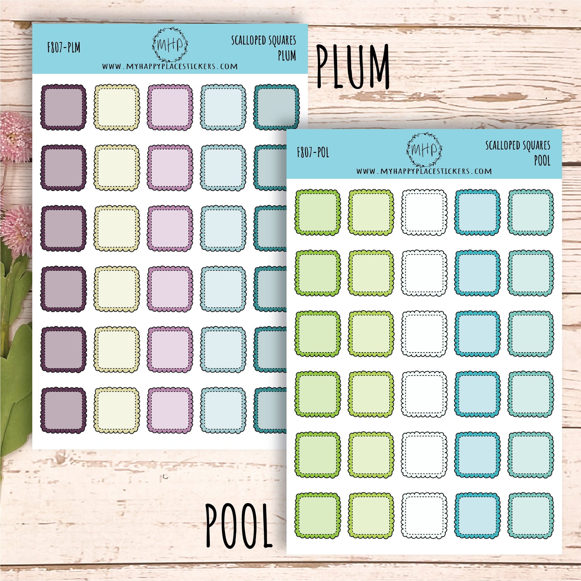 Scalloped Square Stickers. Planner Stickers || F807