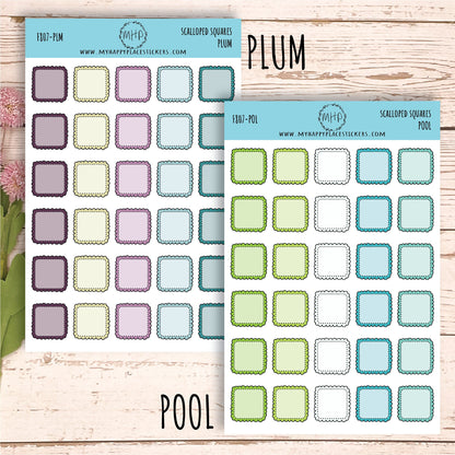 Scalloped Square Stickers. Planner Stickers || F807