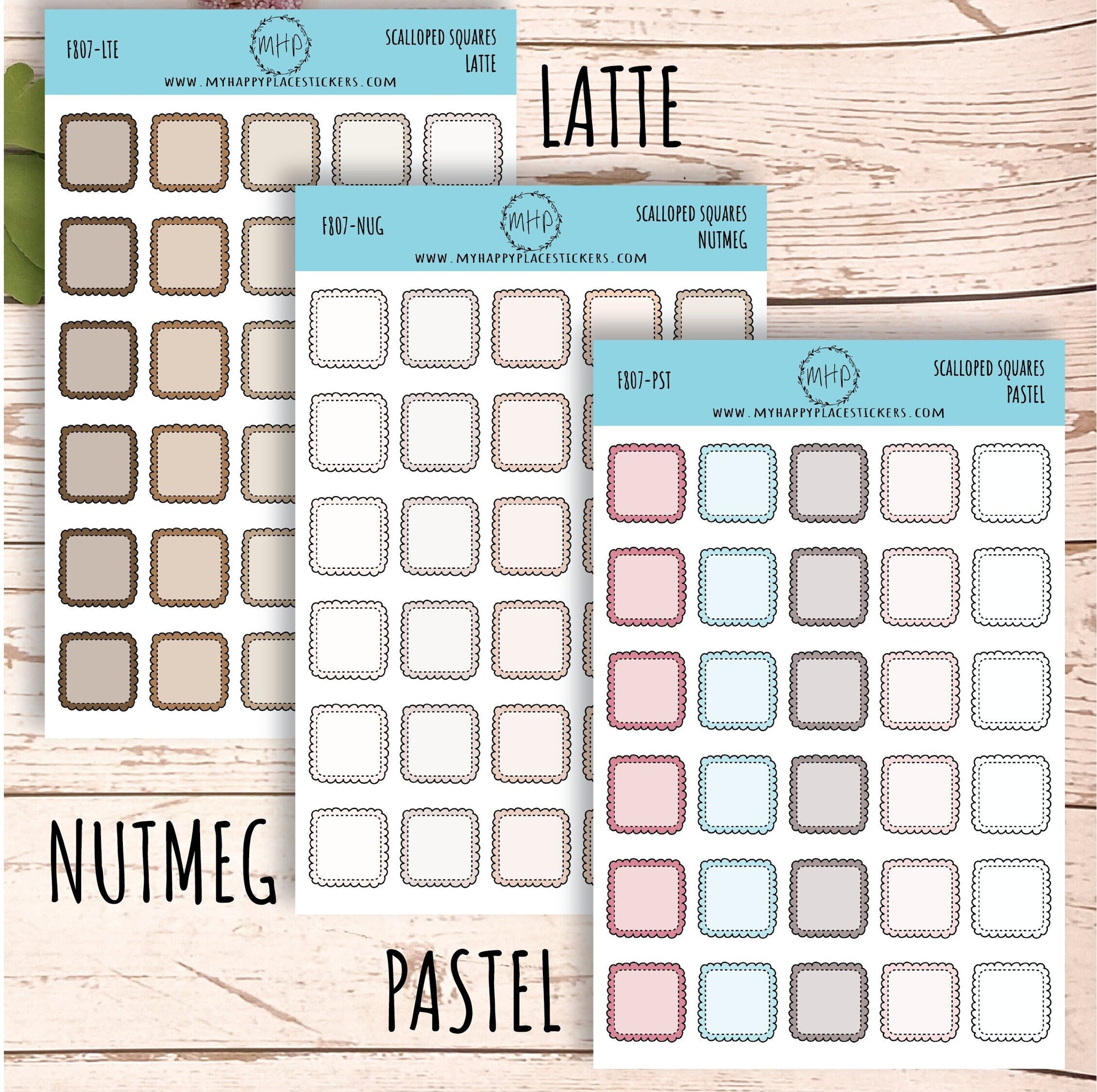 Scalloped Square Stickers. Planner Stickers || F807