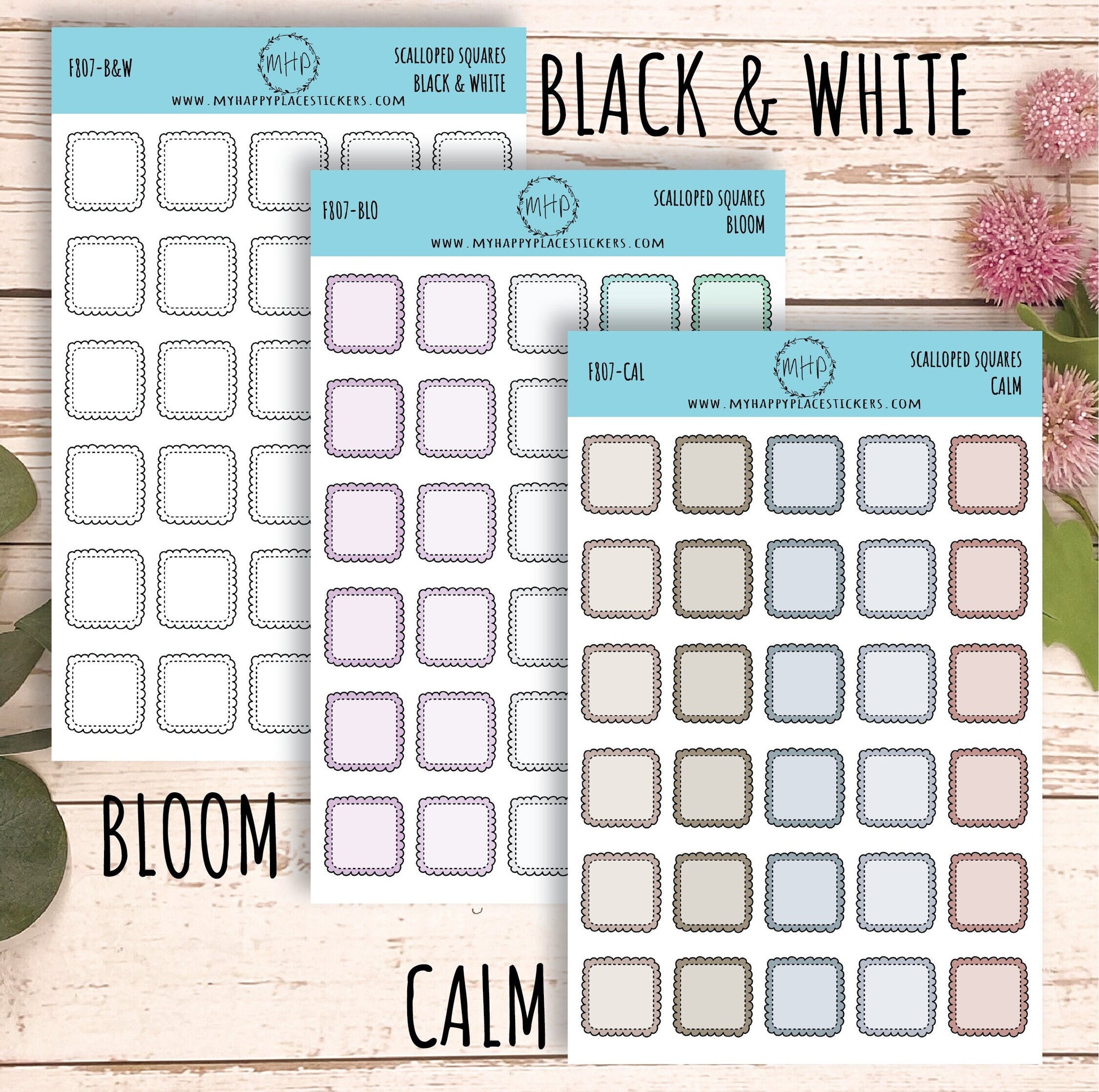 Scalloped Square Stickers. Planner Stickers || F807