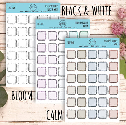 Scalloped Square Stickers. Planner Stickers || F807
