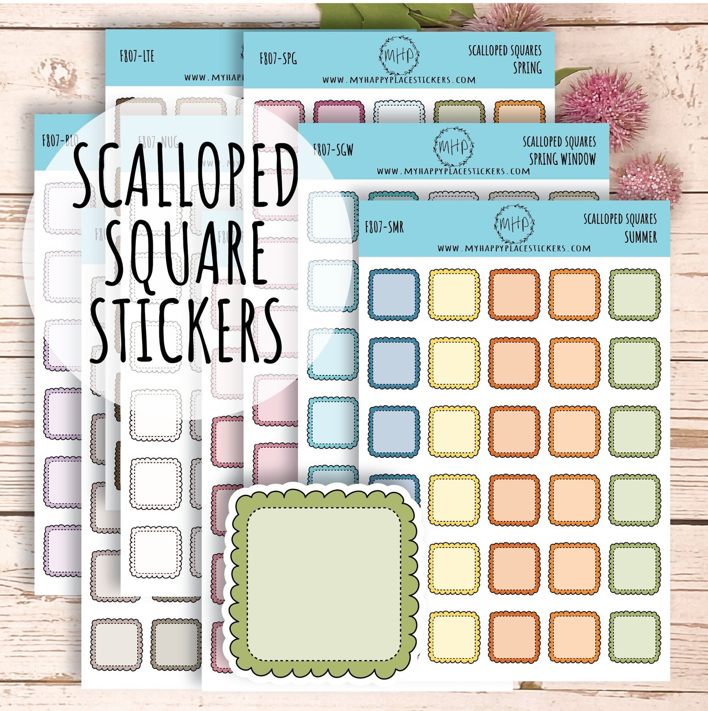 Scalloped Square Stickers. Planner Stickers || F807