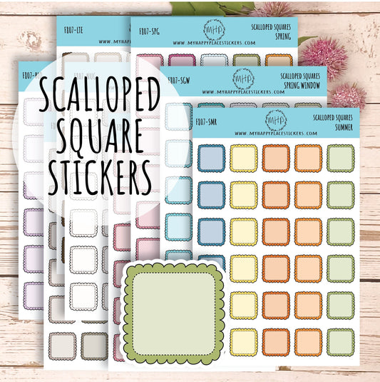 Scalloped Square Stickers. Planner Stickers || F807