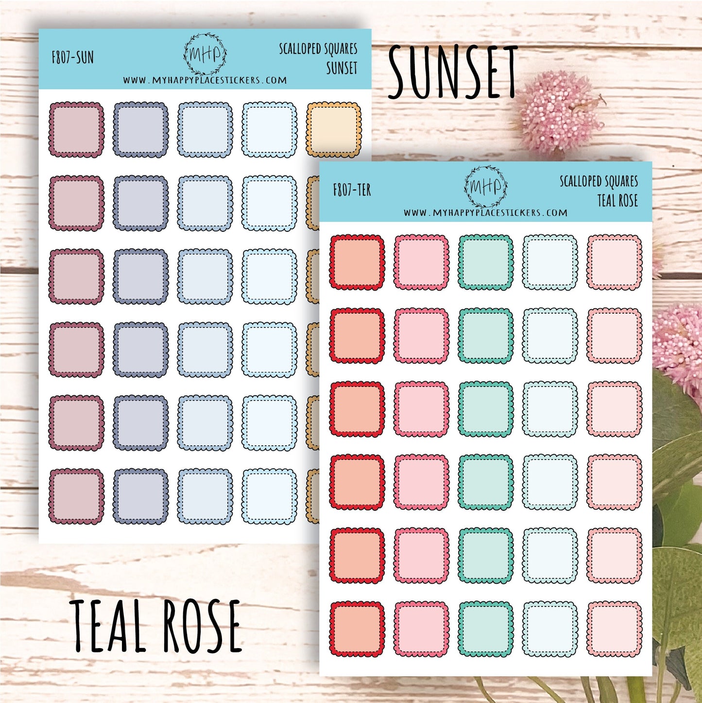 Scalloped Square Stickers. Planner Stickers || F807