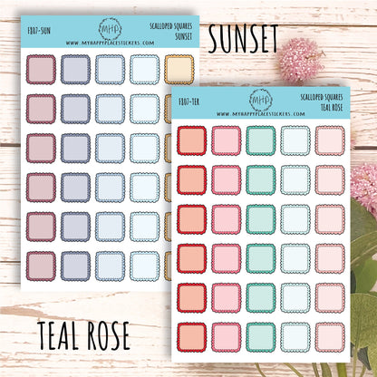 Scalloped Square Stickers. Planner Stickers || F807