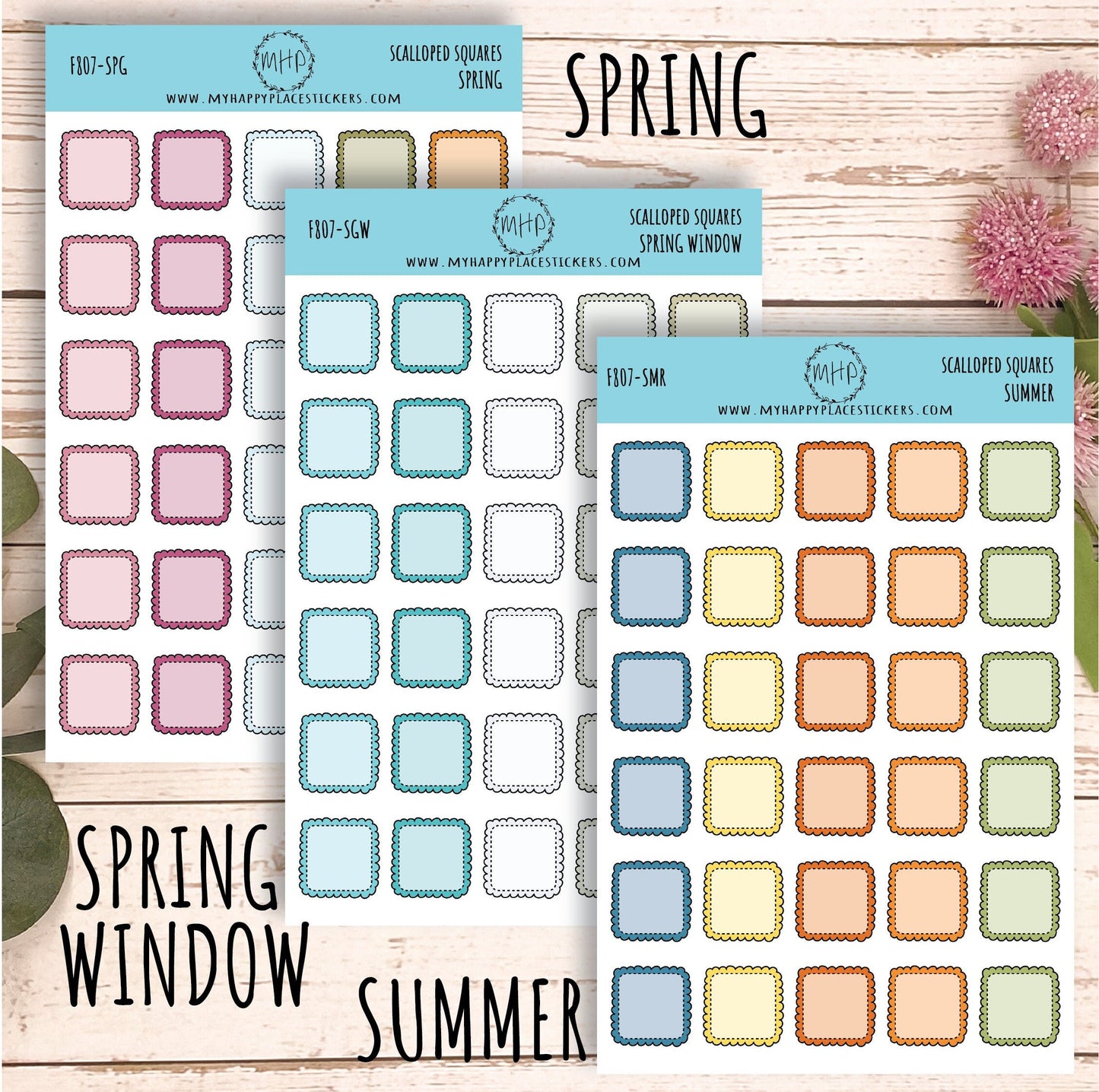 Scalloped Square Stickers. Planner Stickers || F807